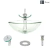 Rene 17" Round Glass Bathroom Sink, Crystal, with Faucet, R5-5001-CRY-WF-C