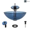 Rene 17" Round Glass Bathroom Sink, Celeste, with Faucet, R5-5001-CEL-WF-ABR
