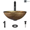 Rene 17" Round Glass Bathroom Sink, Bronze, with Faucet, R5-5030-R9-7006-ABR