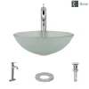 Rene 17" Round Glass Bathroom Sink, Frosted, with Faucet, R5-5002-R9-7001-C