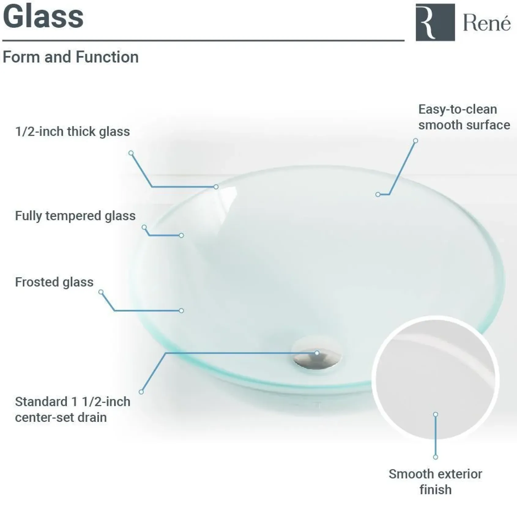 Rene 17" Round Glass Bathroom Sink, Frosted, with Faucet, R5-5002-R9-7001-C