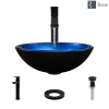Rene 17" Round Glass Bathroom Sink, Gradient Blue, with Faucet, R5-5008-R9-7003-ABR