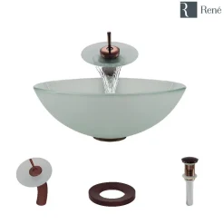 Rene 17" Round Glass Bathroom Sink, Frosted, with Faucet, R5-5002-WF-ORB