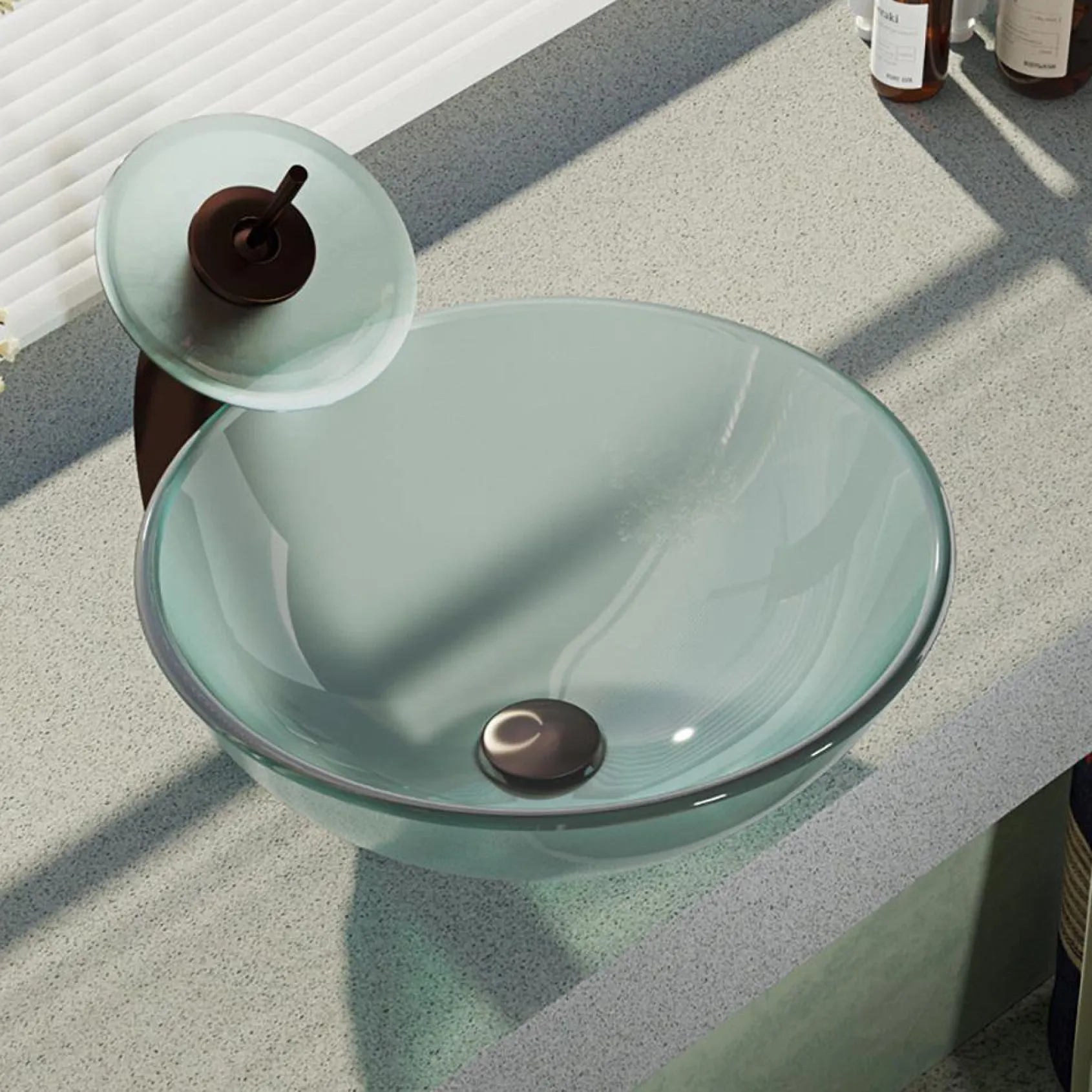 Rene 17" Round Glass Bathroom Sink, Frosted, with Faucet, R5-5002-WF-ORB