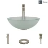 Rene 17" Round Glass Bathroom Sink, Frosted, with Faucet, R5-5002-R9-7003-BN