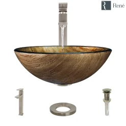 Rene 17" Round Glass Bathroom Sink, Bronze, with Faucet, R5-5030-R9-7003-BN