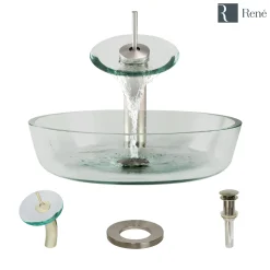 Rene 17" Round Glass Bathroom Sink, Crystal, with Faucet, R5-5024-WF-BN
