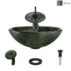 Rene 17" Round Glass Bathroom Sink, Forest Green, with Faucet, R5-5027-WF-ABR