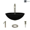 Rene 17" Round Glass Bathroom Sink, Noir, with Faucet, R5-5001-NOR-R9-7006-BN