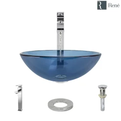Rene 17" Round Glass Bathroom Sink, Celeste, with Faucet, R5-5001-CEL-R9-7003-C