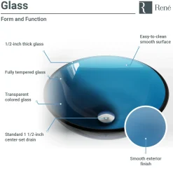 Rene 17" Round Glass Bathroom Sink, Celeste, with Faucet, R5-5001-CEL-R9-7003-C