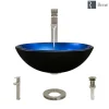 Rene 17" Round Glass Bathroom Sink, Gradient Blue, with Faucet, R5-5008-R9-7003-BN