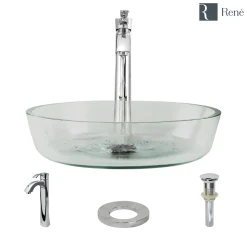 Rene 17" Round Glass Bathroom Sink, Crystal, with Faucet, R5-5024-R9-7006-C