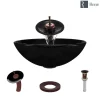 Rene 17" Round Glass Bathroom Sink, Noir, with Faucet, R5-5001-NOR-WF-ORB
