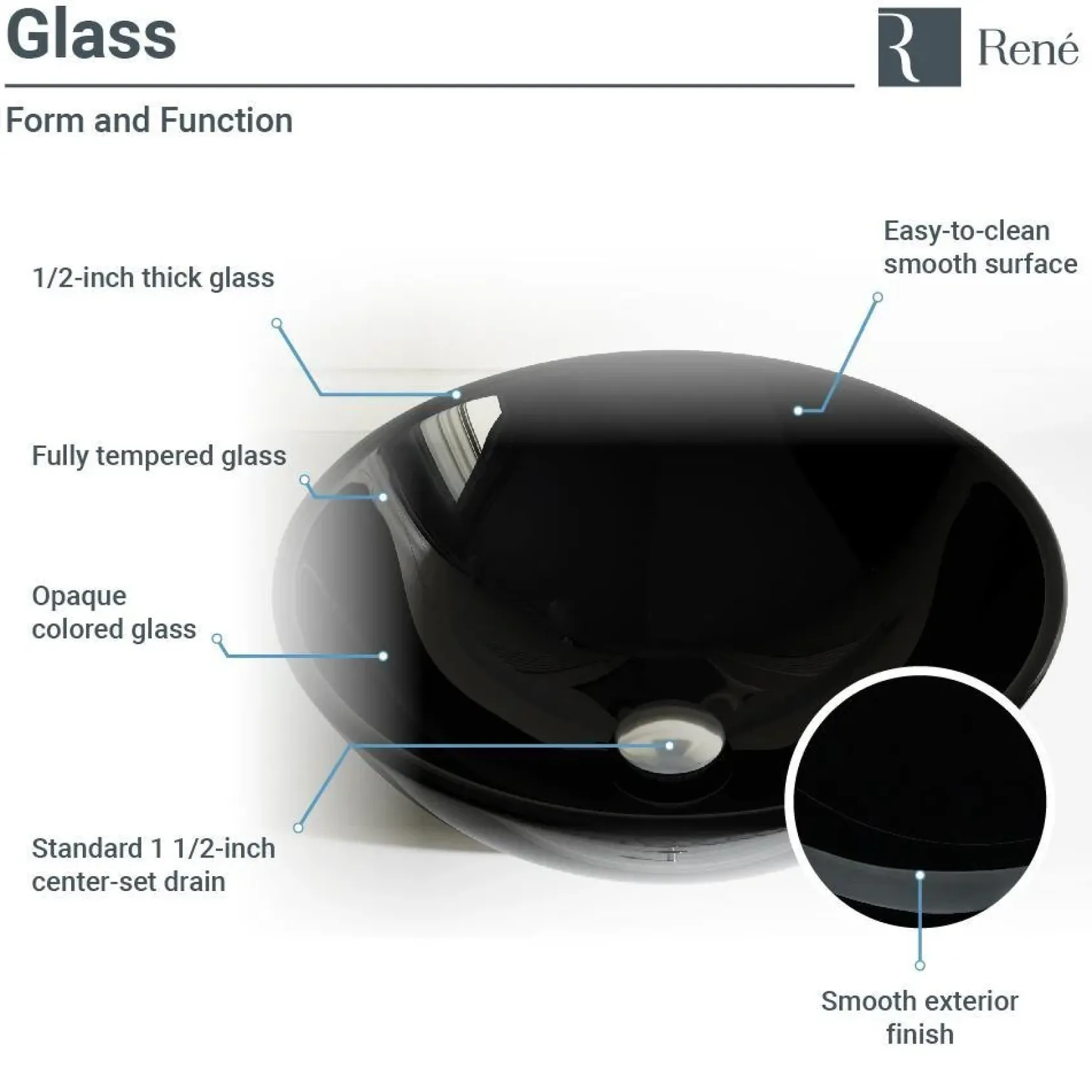 Rene 17" Round Glass Bathroom Sink, Noir, with Faucet, R5-5001-NOR-WF-ORB