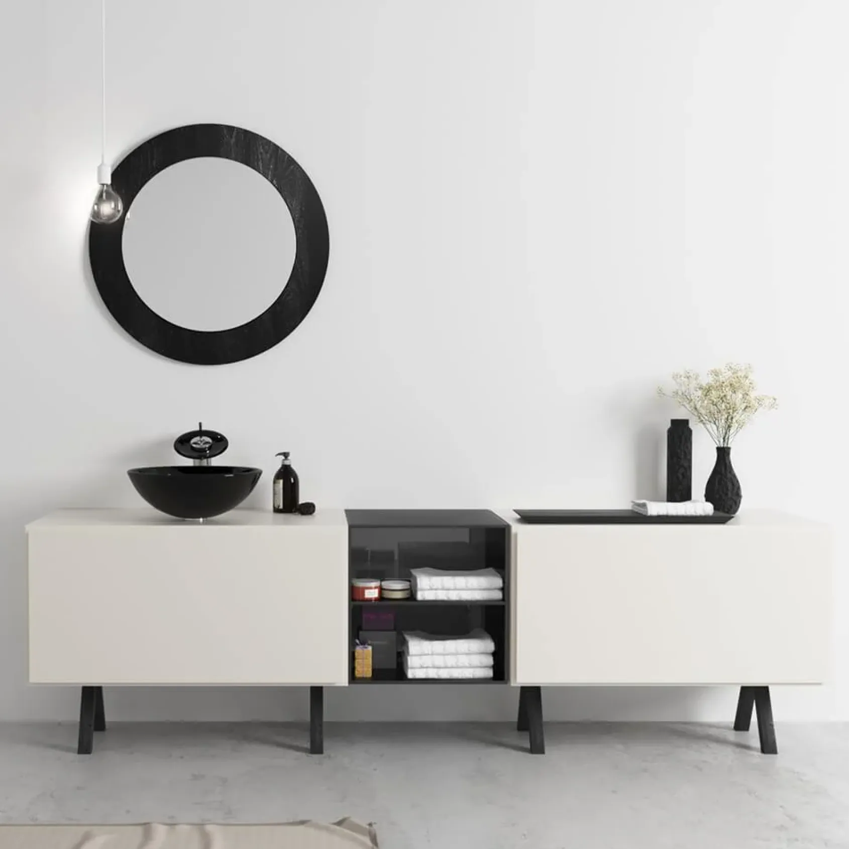 Rene 17" Round Glass Bathroom Sink, Noir, with Faucet, R5-5001-NOR-WF-ORB
