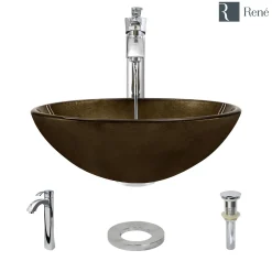 Rene 17" Round Glass Bathroom Sink, Regal Bronze and Earth Tones, with Faucet, R5-5035-R9-7006-C