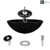 Rene 17" Round Glass Bathroom Sink, Noir, with Faucet, R5-5001-NOR-WF-C