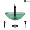 Rene 17" Round Glass Bathroom Sink, Ivy, with Faucet, R5-5001-IVY-R9-7007-ABR