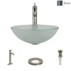 Rene 17" Round Glass Bathroom Sink, Frosted, with Faucet, R5-5002-R9-7001-BN