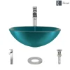 Rene 17" Round Glass Bathroom Sink, Cerulean, with Faucet, R5-5001-CER-R9-7003-C