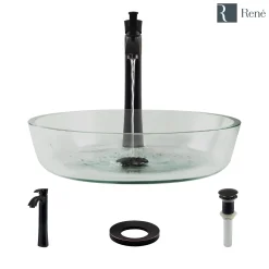 Rene 17" Round Glass Bathroom Sink, Crystal, with Faucet, R5-5024-R9-7006-ABR