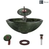 Rene 17" Round Glass Bathroom Sink, Forest Green, with Faucet, R5-5027-WF-ORB