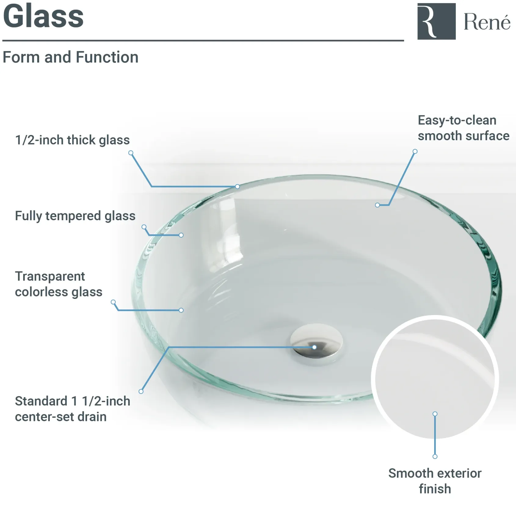 Rene 17" Round Glass Bathroom Sink, Crystal, with Faucet, R5-5024-R9-7001-ABR
