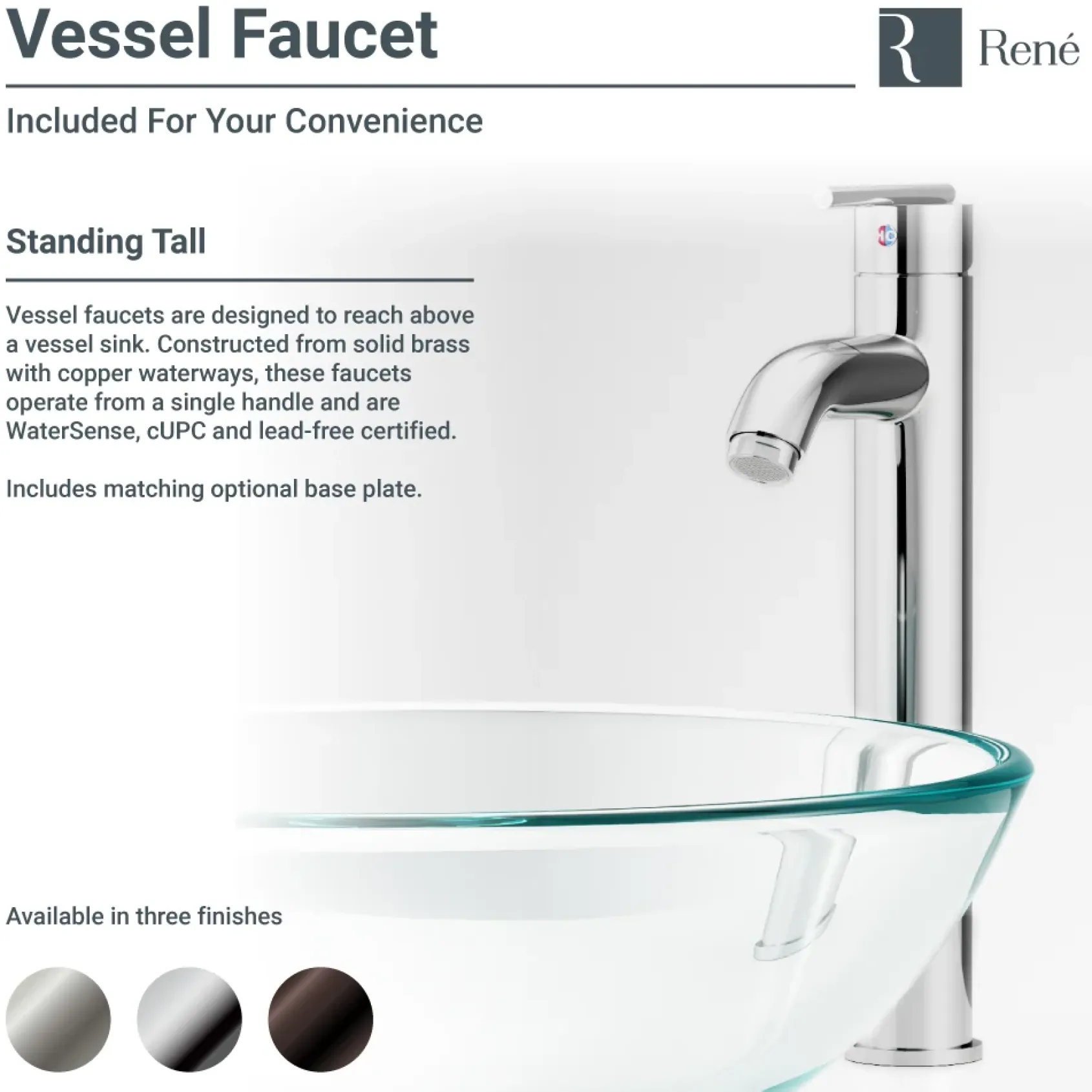 Rene 17" Round Glass Bathroom Sink, Crystal, with Faucet, R5-5024-R9-7001-ABR