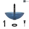 Rene 17" Round Glass Bathroom Sink, Celeste, with Faucet, R5-5001-CEL-R9-7006-ABR