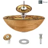 Rene 17" Round Glass Bathroom Sink, Golden and auburn, with Faucet, R5-5029-WF-C