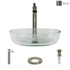 Rene 17" Round Glass Bathroom Sink, Crystal, with Faucet, R5-5024-R9-7007-BN