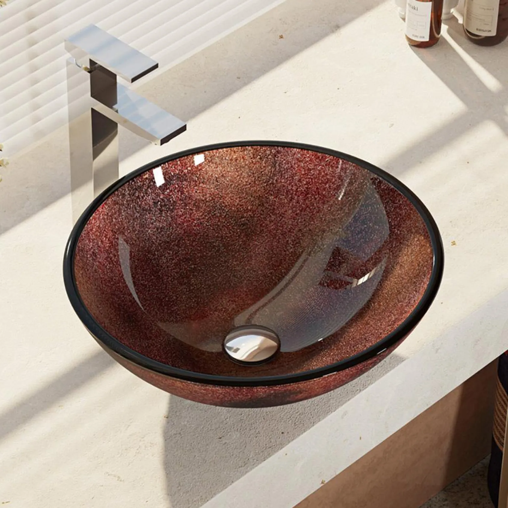 Rene 17" Round Glass Bathroom Sink, Multi-Color, with Faucet, R5-5014-R9-7003-C