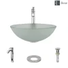 Rene 17" Round Glass Bathroom Sink, Frosted, with Faucet, R5-5002-R9-7006-C