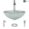 Rene 17" Round Glass Bathroom Sink, Sparkling Silver, with Faucet, R5-5034-R9-7007-C