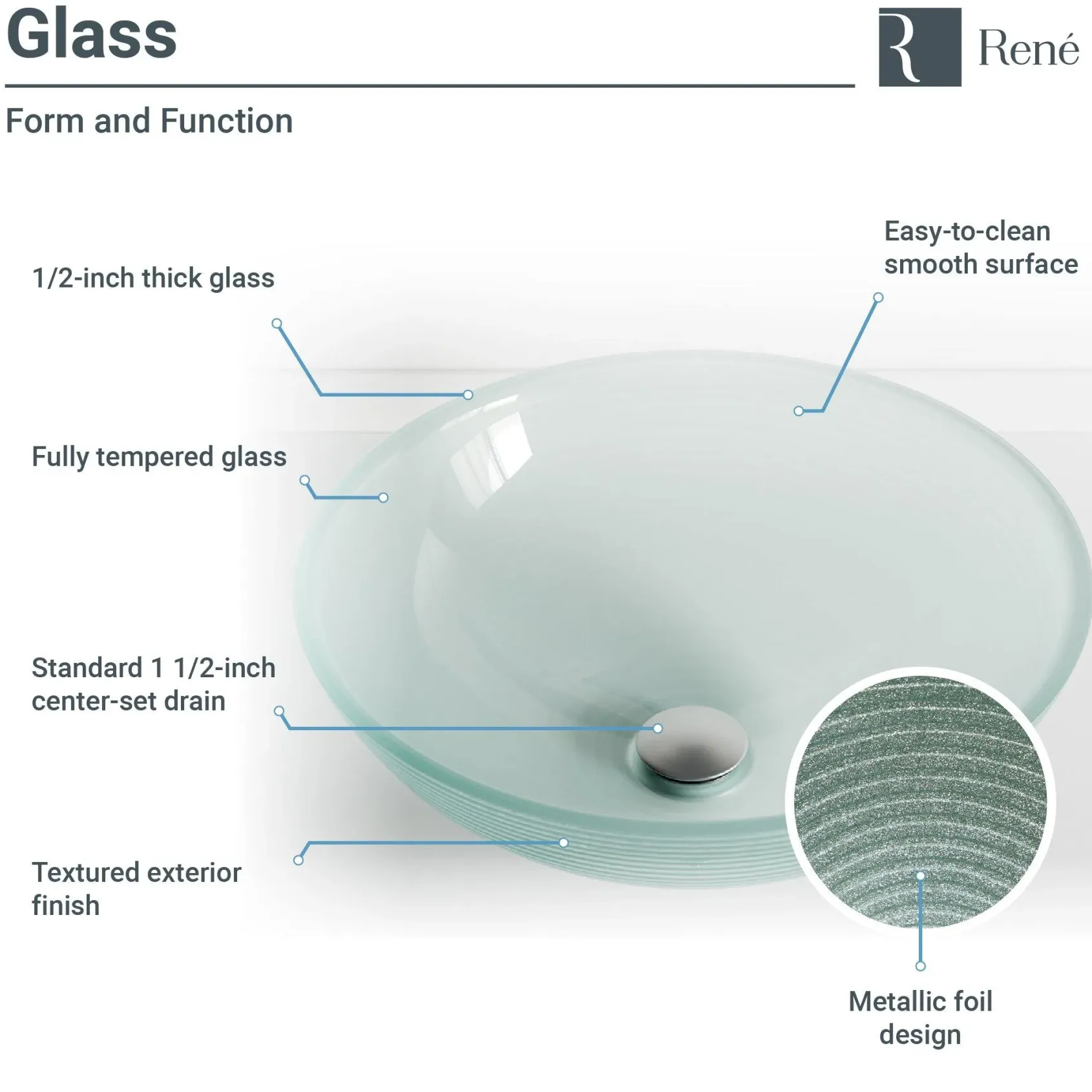Rene 17" Round Glass Bathroom Sink, Sparkling Silver, with Faucet, R5-5034-R9-7007-C