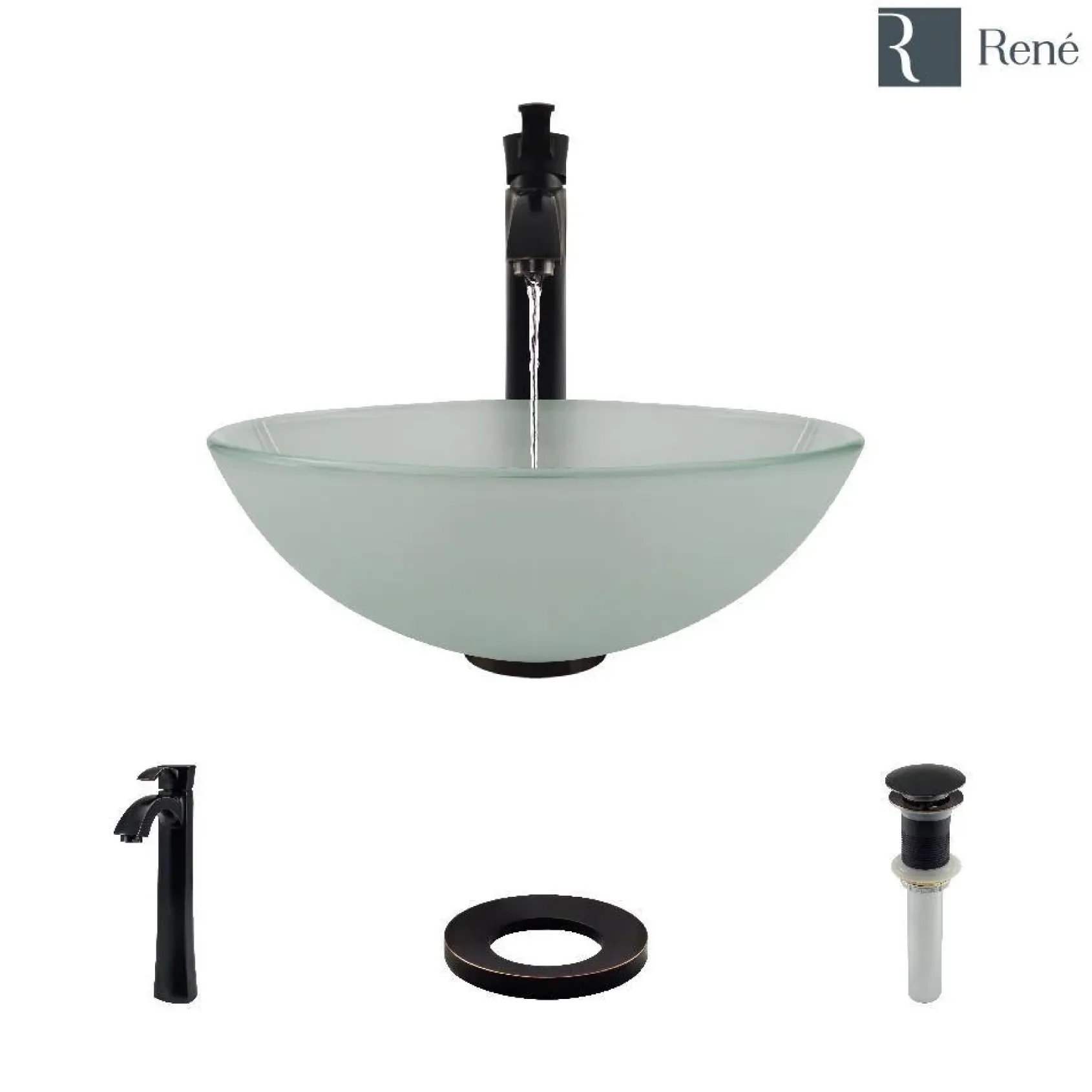 Rene 17" Round Glass Bathroom Sink, Frosted, with Faucet, R5-5002-R9-7006-ABR