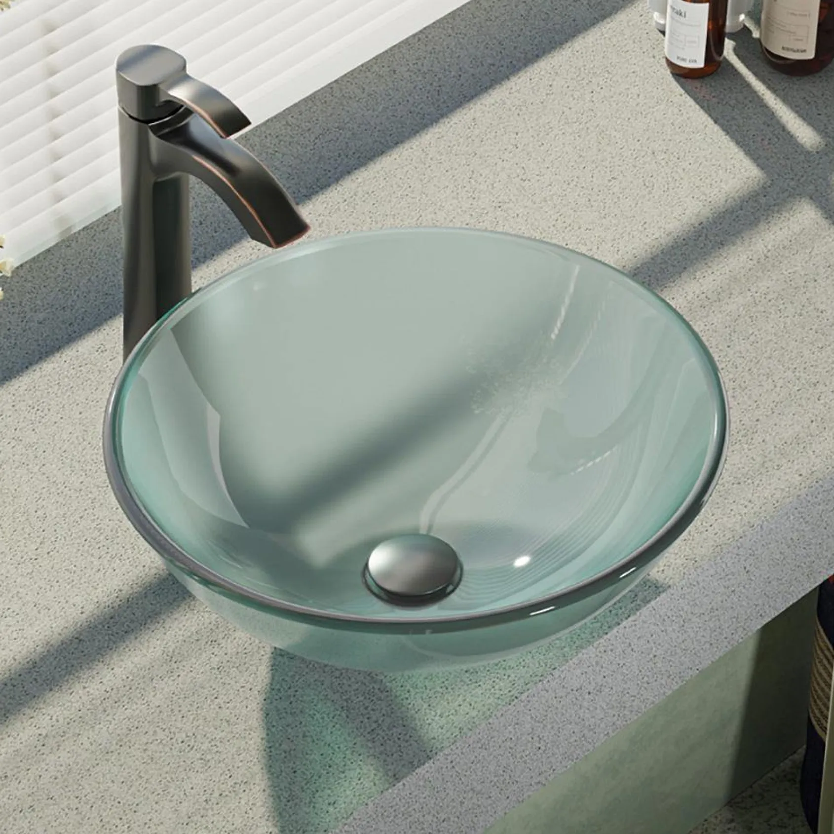 Rene 17" Round Glass Bathroom Sink, Frosted, with Faucet, R5-5002-R9-7006-ABR