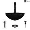 Rene 17" Round Glass Bathroom Sink, Noir, with Faucet, R5-5001-NOR-R9-7003-ABR