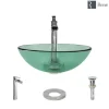 Rene 17" Round Glass Bathroom Sink, Ivy, with Faucet, R5-5001-IVY-R9-7007-C