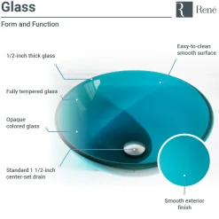 Rene 17" Round Glass Bathroom Sink, Cerulean, with Faucet, R5-5001-CER-R9-7003-BN