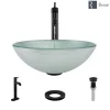 Rene 17" Round Glass Bathroom Sink, Sparkling Silver, with Faucet, R5-5034-R9-7001-ABR
