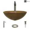 Rene 17" Round Glass Bathroom Sink, Beach Sand, with Faucet, R5-5025-R9-7007-BN