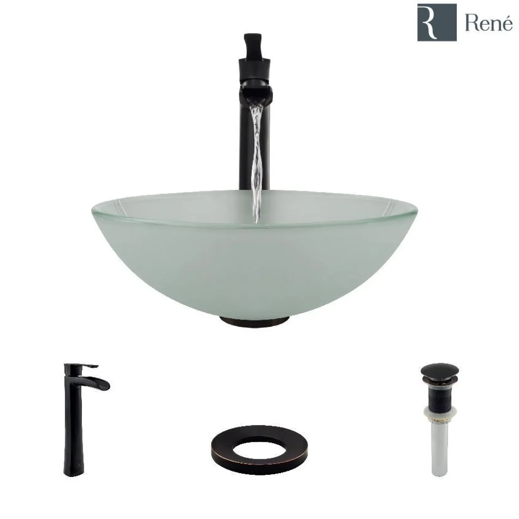 Rene 17" Round Glass Bathroom Sink, Frosted, with Faucet, R5-5002-R9-7007-ABR