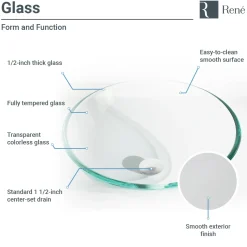 Rene 17" Round Glass Bathroom Sink, Crystal, with Faucet, R5-5001-CRY-R9-7007-BN