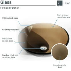 Rene 17" Round Glass Bathroom Sink, Cashmere, with Faucet, R5-5001-CAS-R9-7003-C