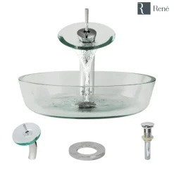 Rene 17" Round Glass Bathroom Sink, Crystal, with Faucet, R5-5024-WF-C