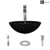 Rene 17" Round Glass Bathroom Sink, Noir, with Faucet, R5-5001-NOR-R9-7003-C
