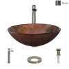 Rene 17" Round Glass Bathroom Sink, Multi-Color, with Faucet, R5-5014-R9-7007-BN