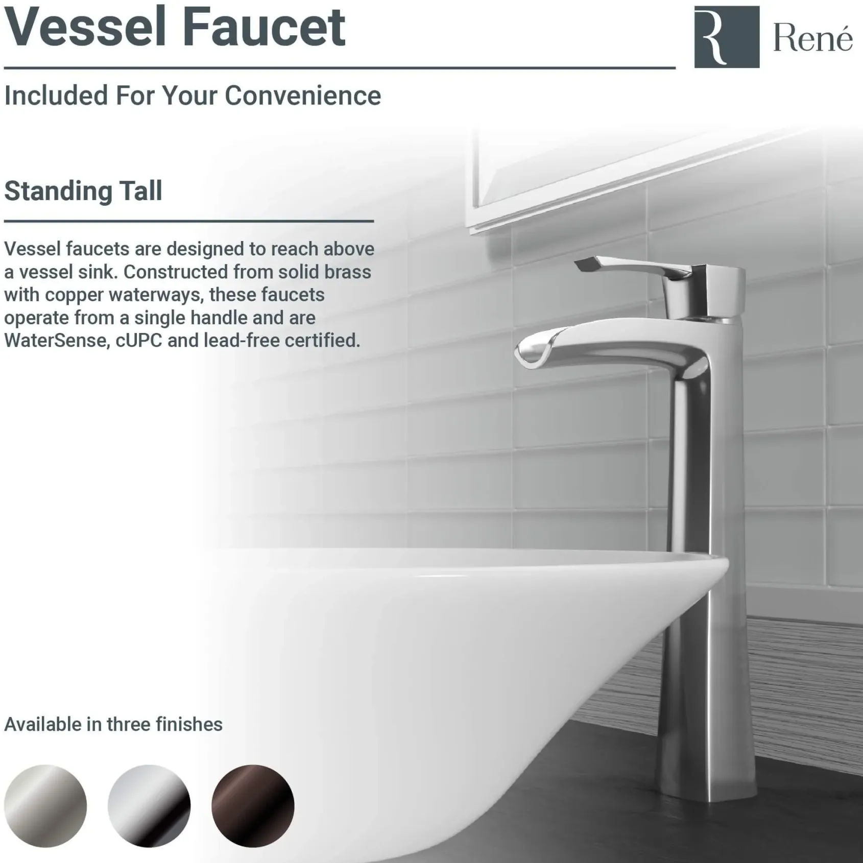 Rene 16" Round Porcelain Bathroom Sink, Biscuit, with Faucet, R2-5031-B-R9-7007-C